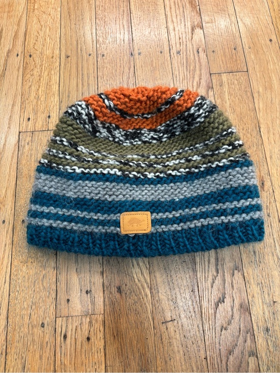 Turtle Fur Accessories - Striped Knit Beanie in Teal, Gray, Olive & Orange